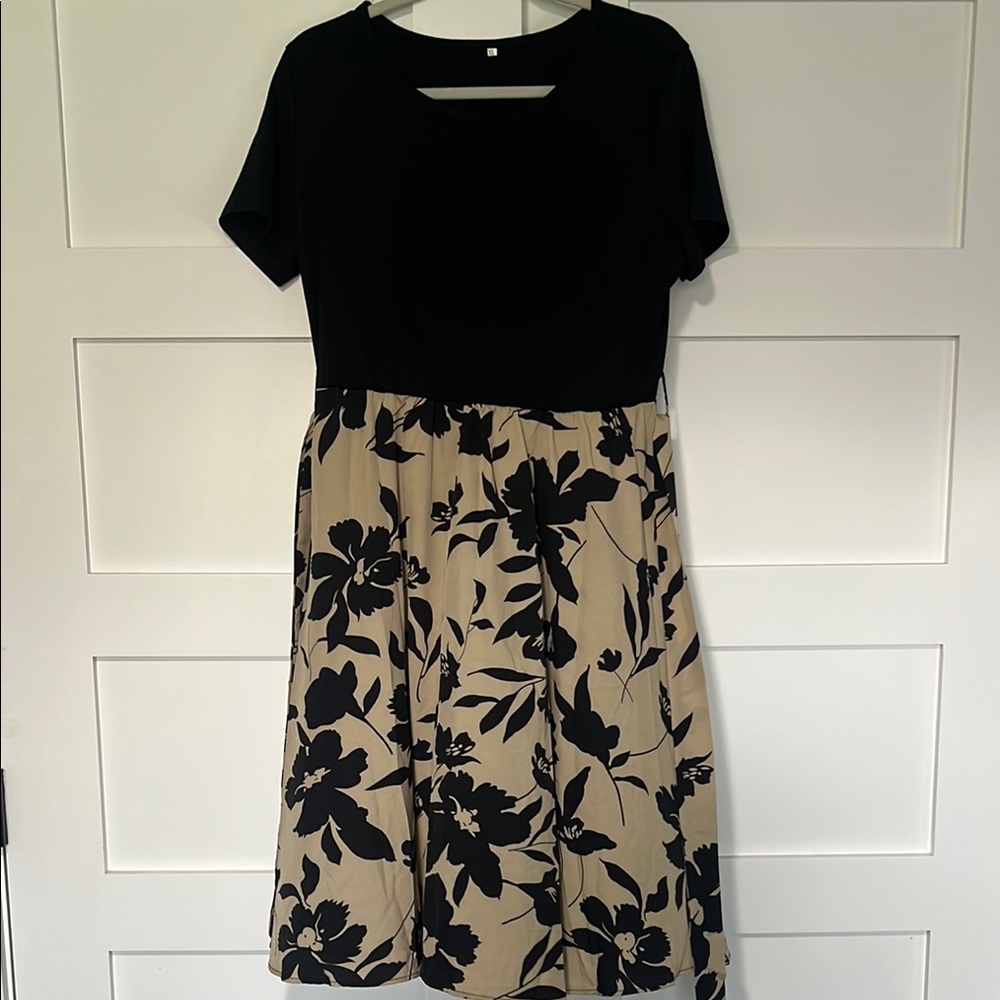 Elegant Black and Tan Floral Dress